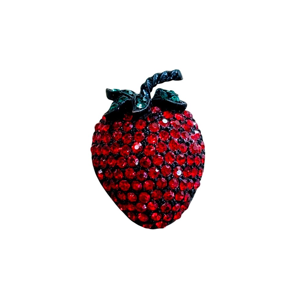 VTG Weiss Strawberry Crystal Rhinestone Pin Brooch Red Green Figural Estate Pave